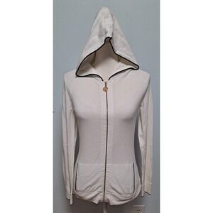 Women's Lilly Pulitzer White Full Zip Hoodie Jacket Size S Navy Trim